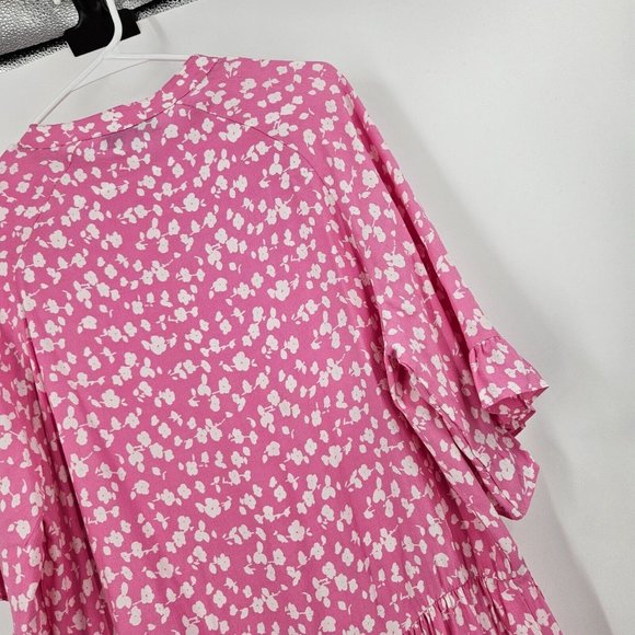 Boii Babydoll Dress Pink White Floral Scandinavian Henley Neck 3/4 Sleeve Size S - Picture 5 of 6